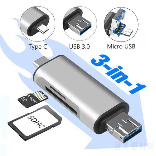 3 In 1 USB 3.0 Smart Card Reader High Speed TF Micro SD Card Reader OTG Type C Memory Card Reader Micro USB SD Adapter for PC