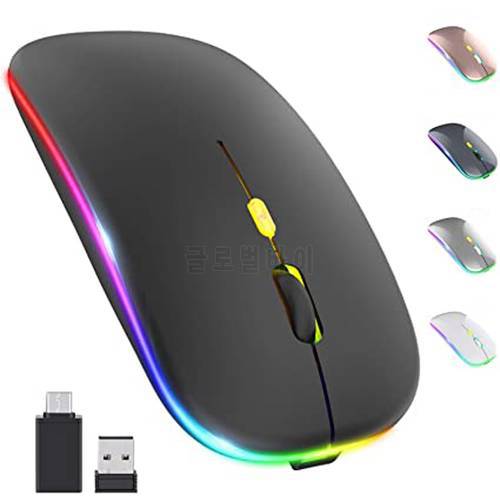 Erilles Rechargeable Optical Wireless Mouse Slient Button With backlight Mini Optical Ultrathin USB 2.4G Mice Computer Laptop PC