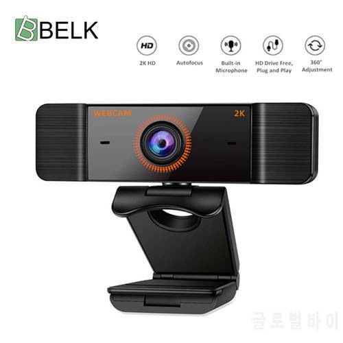 BELK HD Webcam with Microphone 2K Drive Free Computer PC Web Camera for Live Broadcast Video Calling Conference Work Camera PC