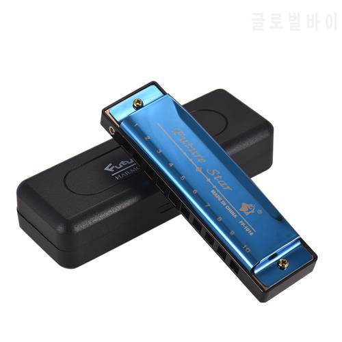 Key of C Diatonic Harmonica Mouthorgan with ABS Reeds Mirror Surface Design 10 Holes Blues Harmonica for Beginners 4 Colors