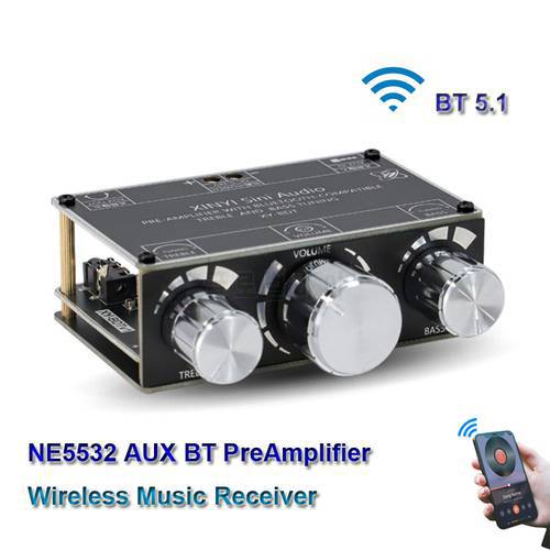 Stereo HiFi Preamplifier Bluetooth-Compatible 5.1 Audio NE5532 Equalizer Wireless Receiver Preamp Aux Pre Amplifier Aux DC5-24V