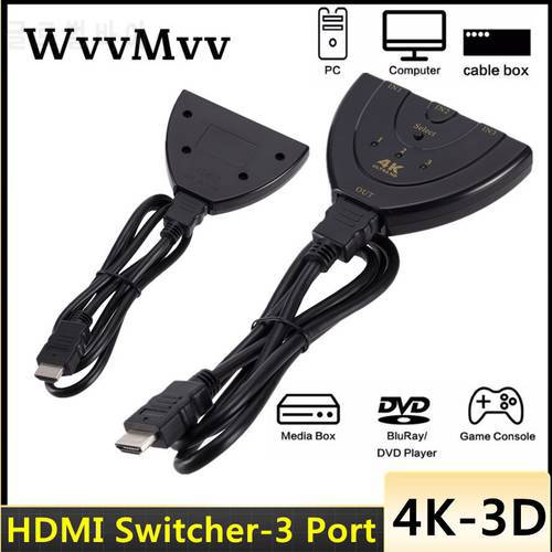 4K*2K Mini 3 Port HDMI-compatible Switch 1.4b 4K Switcher Splitter 1080P 3 in 1 out Port Hub for DVD HDTV Xbox PS3 PS4 3D