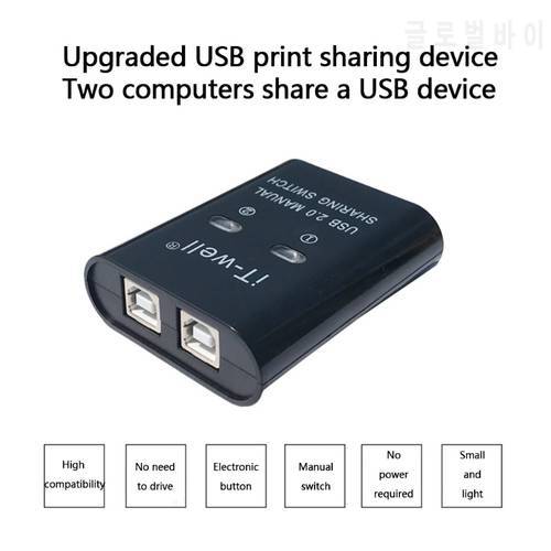 K1KF USB 2.0 Manual Sharing Switch Printer Sharing Device Hub 2 in 1 Out Data Transfer Hub Converter
