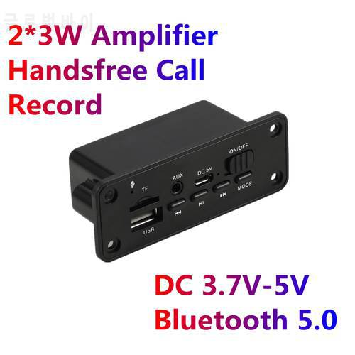 2*3W Amplifier MP3 Player Decoder Board 5V Bluetooth 5.0 6W Amplifier Car FM Radio Module Support TF USB AUX FM