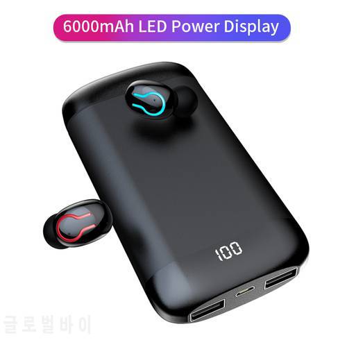 HBQ Q66 TWS Bluetooth 5.0 Earphone Wireless Headphone Sport Waterproof Stereo Earbuds With Dual Mic 6000mAh Battery Charge Case