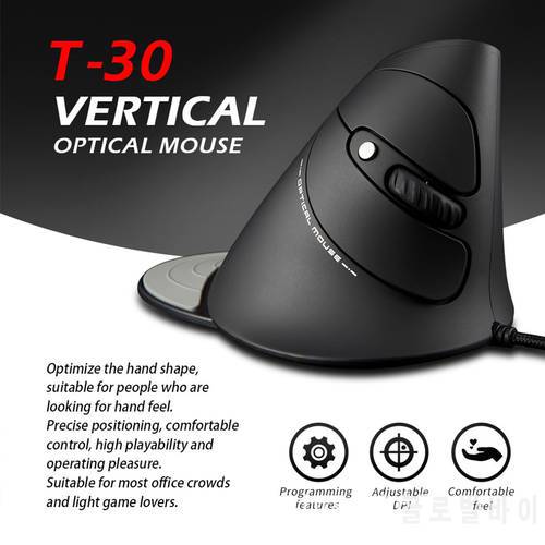 ZELOTES T-30 Wired Mouse Vertical Gaming Mouse USB Computer Mice Ergonomic Desktop Upright Mouse 3200DPI for PC Laptop Office