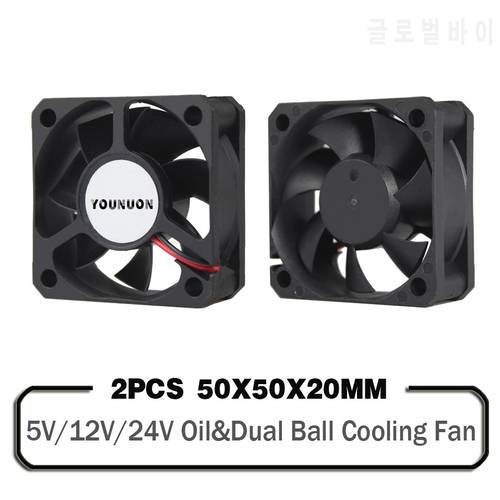 2PCS 50mm 5V 12V 24V Brushless 2PIN DC Cooler Fan 50x50x20mm 5020 5cm For Computer PC CPU Case Cooling