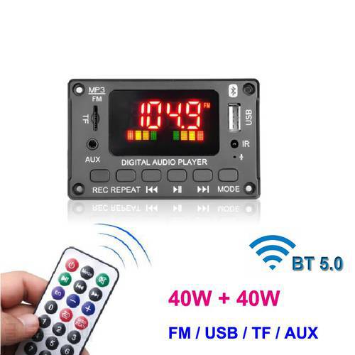 2*40W Bluetooth-Compatible Digital Audio Decoder Board FM MP3 Player Class D Stereo DIY Speaker USB Recording Power Amplifier