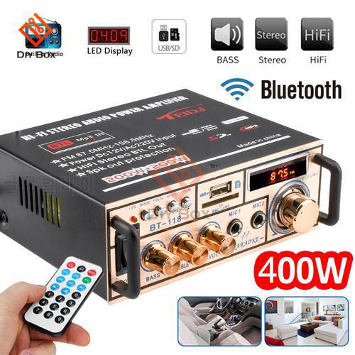Mini HiFi Digital Bluetooth Audio Power Amplifier 12V/ 220V 2CH LCD Display Digital Bluetooth FM Radio Car Home Amplifiers