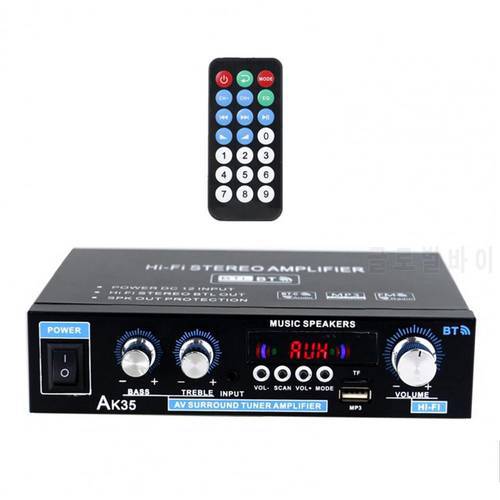 AK35 800W Home Car Amplifiers 2 Channel bluetooth 5.0 Surround Sound FM USB Remote Control Mini HIFI Digital Amplifier Stereo