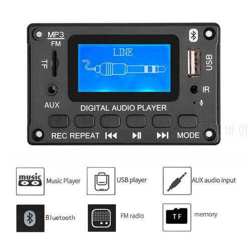DC 5V 12V MP3 Decoder Board WMA Decoding MP3 Player Bluetooth5.0 Audio Module Support WMA WAV TF USB FM Radio Handsfree Call