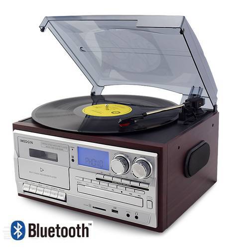 3 Speed Bluetooth Turntable Music Box Recorder Player Vintage Phonograph RCA CD&Cassette AM/FM USB Gramophone Classic Home Decor