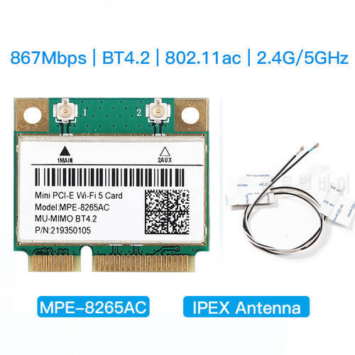 Dual Band 1200Mbps Intel 8265HMW Mini PCI-E Wifi Card 802.11ac Bluetooth 4.2 Wireless Adapter 2.4G/5GHz Antenna Better 7260HMW
