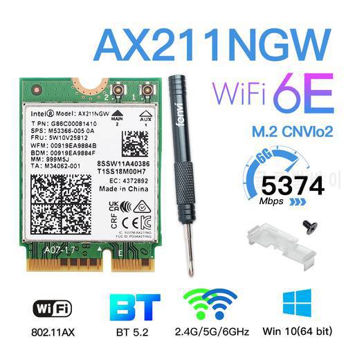WiFi 6E Intel AX211A/AX201/9560 CNVIo2 M.2 Wi-Fi Slot Tri-Band With Bluetooth 5.2 Network Wireless Adapter For Win10 PC/Laptop