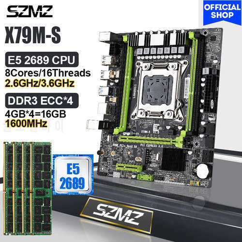 Refurbished SZMZ F1 Motherboard Kit LGA 2011 Xeon E5 2689 with 4*4GB DDR3 ECC Memory Gaming PC Placa Mae LGA2011 Assembly Kit