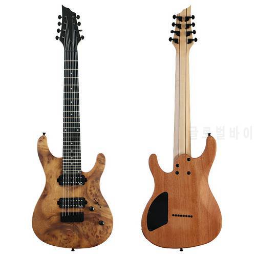 8 Strings Tree Burl Top Electric Guitar 39 Inch Red Solid Okoume Wood Body Matte Finish 24 Frets 5 Pcs Maple Wood Combine Neck