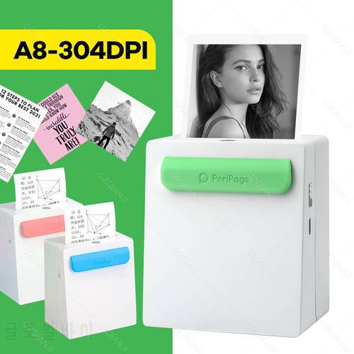 PeriPage A8 Portable Mini 304DPI Photo Picture Printer Pocket Wireless Bluetooth Thermal Paper Rolls for Mobile Android iOS