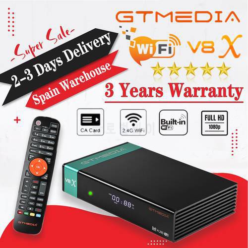 FTA 1080P Gtmedia v8X DVB-S2 Satellite Receiver upgrade by gtmedia v8 nova/honor Support H.265 Built-in WiFi spain warehouse