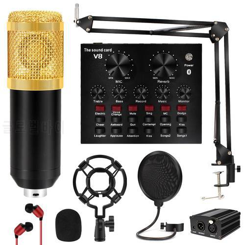 BM-800 Condenser Microphone with Suspension Scissor Arm Cardioid Microphone with V8 Sound Card for YouTube Recording Singing