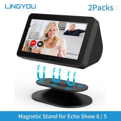 2Packs LINGYOU Magnet Adjustable Swivel Stand for Amazon Echo Show 8 5 1st 2nd with Anti-Slip Base to Good Viewing/Camera Angle