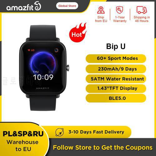 Original Global Version Amazfit Bip U Fitness Track Smartwatch 5ATM Waterproof Color Display Sleep Monitoring for Android IOS