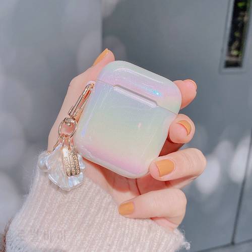3D Love Pearl Shell Keychain Water Rainbow Hard Headphone Earphone case for apple airpods 1 2 3 pro Wireless Headset cover