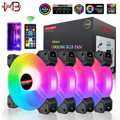 Coolmoon 120mm Cooling Fan RGB Ventilador Cooler 6PIN Mute PC For Computer Case Chassis DIY Adjust Cooler 5V Aura Sync Music
