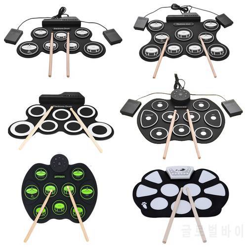 Digital Electronic Drum Kit Compact Size USB Silicon Drum Set 7 Drum Pads with Drumsticks Foot Pedals Drum Accessories