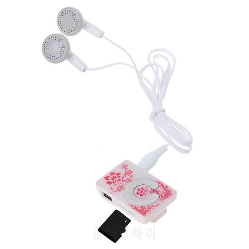 Mini Clip Floral Pattern Music MP3 Player 32GB TF Card With Mini USB Cable + Earphone
