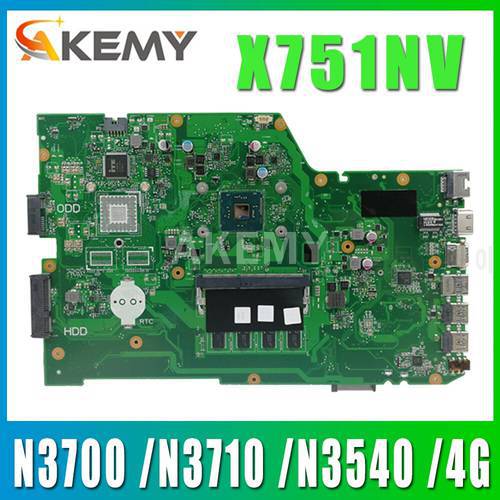 Akemy X751NV original mainboard for ASUS X751NA Laptop motherboard X751NV mainboard with 4GB-RAM N3700 / N3710 / N3540