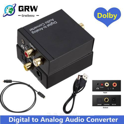 GRWIBEOU USB DAC 3.5mm Jack Digital to Analog Audio Toslink Coaxial Optical Fiber Digital to Analog Stereo Audio RCA Converter
