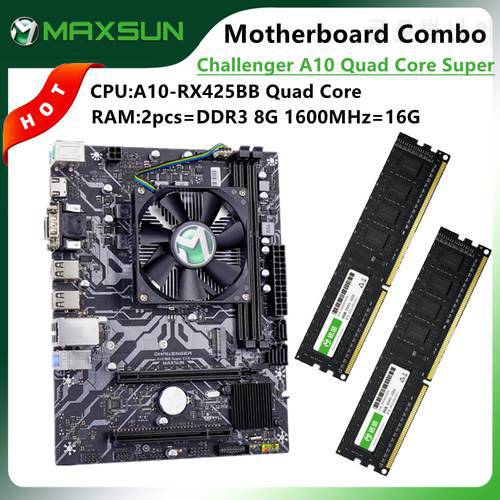 MAXSUN Motherboard Set Onboard CPU A10 Quad Core Super RX452BB Nuclear display RAM DDR3 8G1600MHz*2=16G With Radiator Desktop