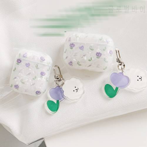 For AirPods Pro /airpod 3/AirPods 2 Case Cute Korean bear flower tulip Pendant headphone case Air pods 3 silicone Earphone Cover
