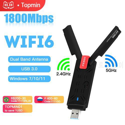 Wifi 6 USB 3.0 Wifi Adapter 1800Mbps 2.4G/5GHz USB Wi-fi Dongle Wireless Wlan Card Receiver With Hign Gain Antenna Win 10 11