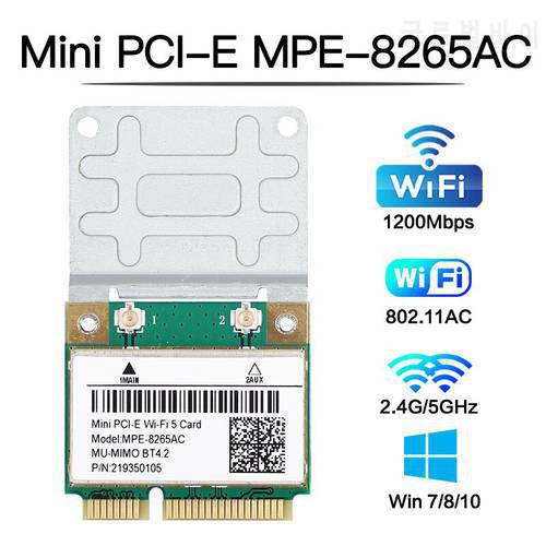 Dual Band 2.4G/5Ghz 8265AC Wireless MINI PCI-E WIFI Card For Bluetooth 4.2 1200Mbps MC-AC7265 Windows 7/8/10 802.11AC For Laptop