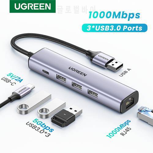 UGREEN USB Ethernet Adapter 1000Mbps USB3.0 Ethernet HUB USB HUB for Laptop Xiaomi Mi Box Computer Network Card Ethernet Adapter