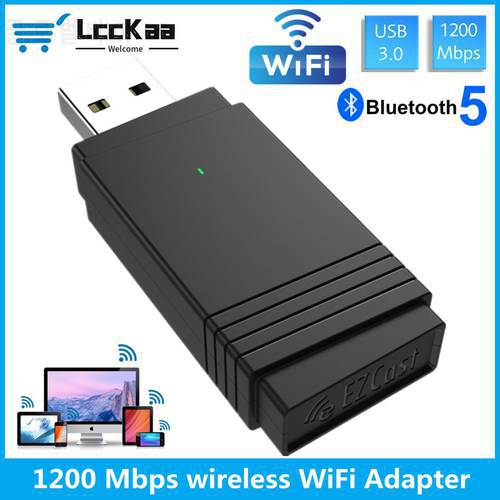 LccKaa USB 3.0 Wifi 1200Mbps Adapter Dual Band 2.4Ghz/5.8Ghz Bluetooth 5.0/Wi-Fi 2 in 1 Antenna Dongle Adapter for PC Laptops