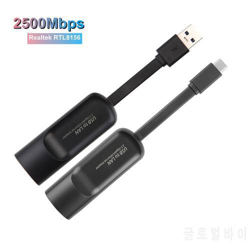 2500Mbps Ethernet Adapter 2.5 Gigabit USB Type C to RJ45 Lan Wired Ethernet Gigabit Adapter Network Card for MacBook iPad Pro