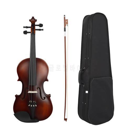 Muslady AV-590 Full Size 4/4 Violin Basswood Body Head Ebony Fingerboard Pegs Chin Rest Tailpiece for Beginners with Bow Case