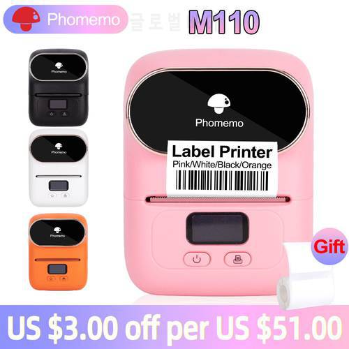 Phomemo M110 Mini Portable Thermal Label Printer Self-Adhesive Label Maker bluetooth Pocket Sticker Printer 53mm for School Home