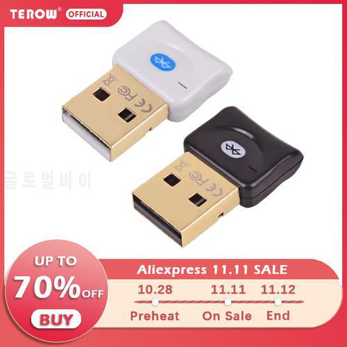 TEROW USB Bluetooth-compatible 4.0 Adapter 3Mbps CSR4.0 Transmitter Receiver with CSR8510 A10 Chip Dongle for Laptop and Desktop