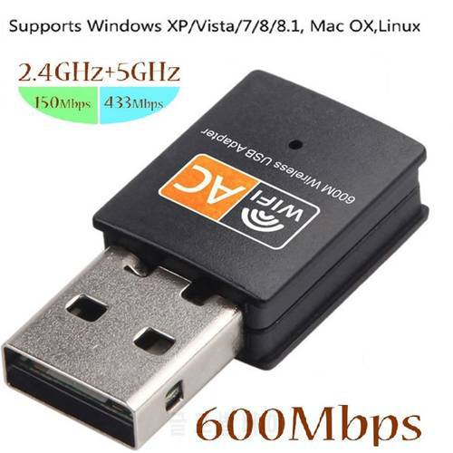600mbps Dual Band USB Wifi Adapter 2.4GHz+5GHz Network CardWireless USB WiFi Adapter wifi Dongle PC Network Card