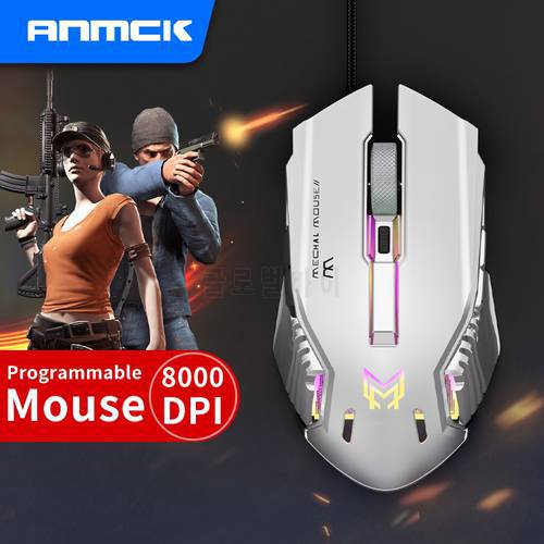 Anmck Gaming Mouse Gamer Programmable Competition Mice USB Wired 6 Grades 8000 DPI 6 Buttons Online Games Competitive Mousee