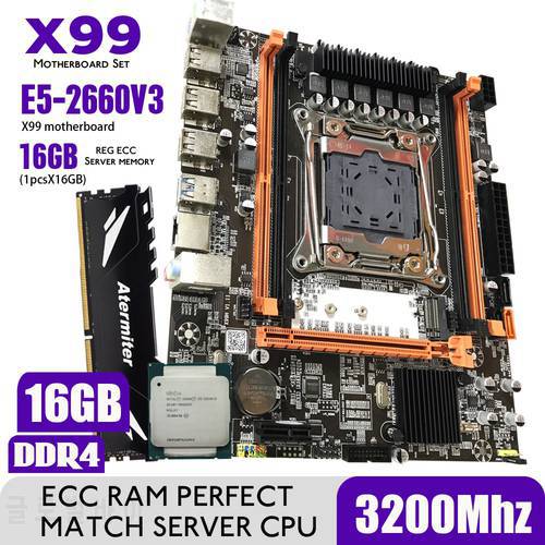 Atermiter D4 DDR4 Motherboard Set With Xeon E5 2660 V3 LGA2011-3 CPU 1pcs X 16GB = 16GB 3200MHz DDR4 PC4 Memory REG ECC RAM