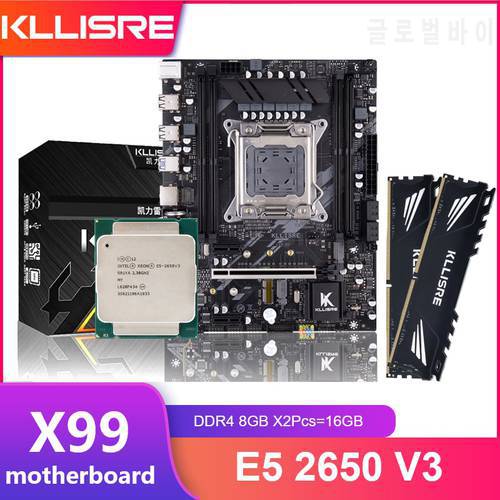 Kllisre LGA 2011-3 motherboard kit xeon x99 E5 2650 V3 CPU 2pcs X 8GB =16GB 2666MHz DDR4 memory
