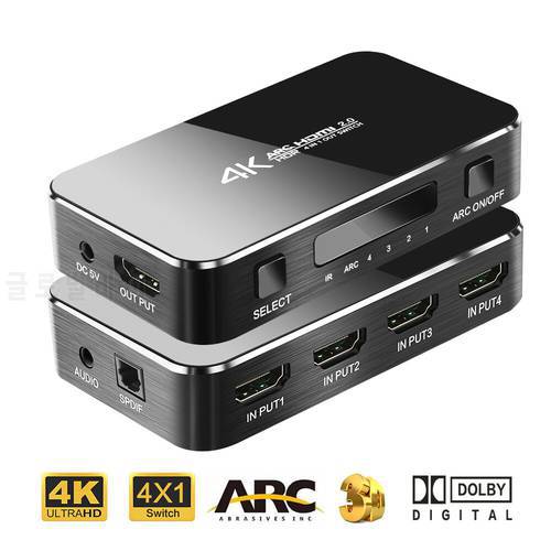 Switch 2.0 4K HDMI-compatible Splitter Switcher 4 In 1 Out Audio Extractor ARC & IR Control For Nintend PS3 PS4 HDTV