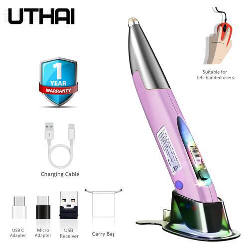 UTHAI 2021 New Product Explosive Techargeable Mouse Mouse Pen 2.4G Wireless Pen Mouse Personalized Creative Vertical Pen Mouse