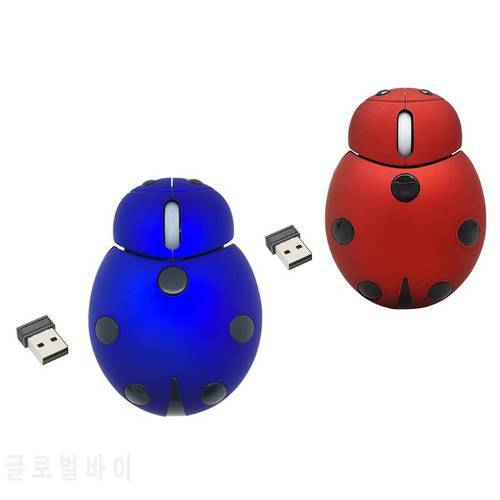 Mini Animal Shape Wireless Mouse with USB Receiver 2.4GHz Cartoon Ladybug Mouse for Most Systems Desktop Laptop Accessories