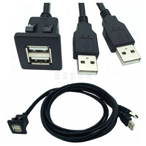 1m/2m Exrending Wires USB 2.0 Dual Male To female Car Dashboard Flush/Mount/Socket Extension Cable with Buckle for Car Truck