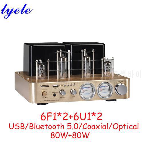 Lyele Audio 6F1 Vacuum Tube Amplifier Headphone Amplifier Bluetooth 5.0 Vu Meter 80W*2 Usb Player MP3 Optical Coaxial Input Amp